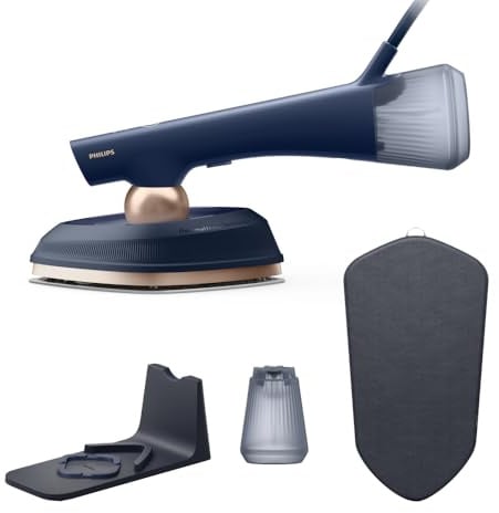 Philips OneTurn 2in1 Bügeleisen und Steamer, Dunkelblau, 1800 W | 45g/min Dauerdampf, Drehbarer Kopf, 200 + 300 ml Wassertank, StyleBoard (GC215/20)