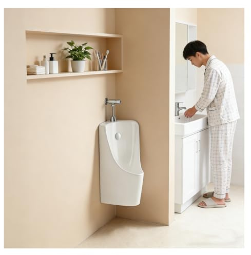 MZZKFC Urinal für Männer Eckurinale Für Männer Badezimmer, Keramik-Urinal Für Männer, Dreieckig, Vollständig Wandmontiert, Mit Spülventil Und Abflussset, Leicht Zu Reinigen(White)