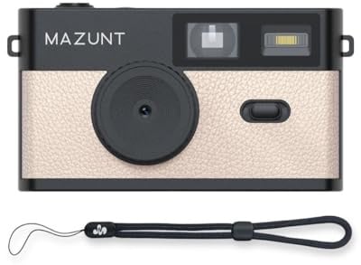MAZUNT Retro Digitalkamera, 12 MP, bildschirmfreie Kamera inkl. SD-Karte | Vintage-Kamera mit 4 Filtern, Einwegkamera-Ersatz, inkl. 8 GB SD-Karte für tausende Fotos, beige