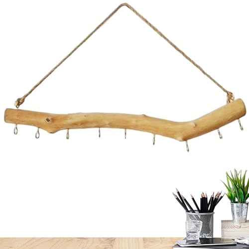 Rustikaler Holzzweig zum Aufhängen – natürliche Treibholzdekoration für Haus und Garten | Handgeschnitzter Holzzweig mit Schnur zum Aufhängen, ideal für Wandkunst, Boho-, Pflanzen-Display, Foto H