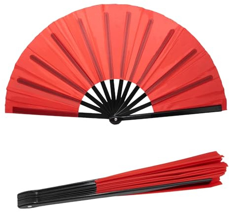 HeHeGe Large Folding Hand Fan Hand Folding Fans Chinese Tai Chi Folding Fan for Men and Women Performance, Dance, Line Dancing，Decorations, Festival, Gift (Red)