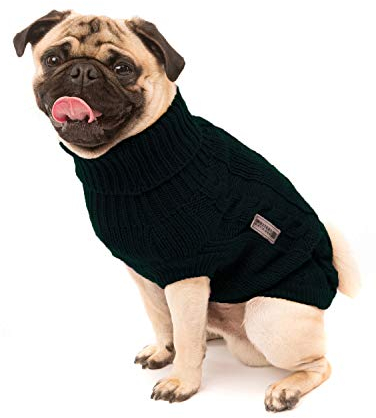 Wolters | Zopf-Strickpullover für Mops&Co in Schwarz | Rückenlänge 45 cm