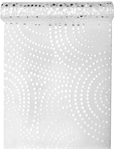 cama24com Tischläufer Weiß Transparent Kreismuster Silberne Punkte 5m x 28cm Rolle Tischband Organza Dekostoff Palandi®