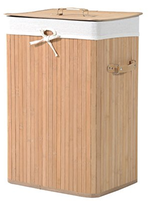 HOMCOM Wäschekorb schmal mit Deckel 72L Wäschesammler mit Griff, herausnehmbarer Wäschesack, Wäschebox für Waschküche Schlafzimmer Badezimmer Natur