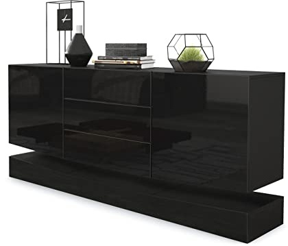 Vladon Sideboard City, Made in Germany, Schwarz matt/Schwarz Hochglanz - Moderne Kommode für Ihr Wohnbereich (178 x 72 x 38 cm)