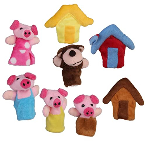 8pcs Marionetas Títeres de Dedos Cuento de Hadas de Tres Cerditos para Canción Infantil