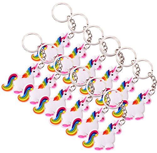 TE-Trend 12 Pièce Porte-Clefs Arc-en-Ciel Licorne Cheval Chaîne Anneau Porte-Clés Arc-en-Ciel Unicorne Fille Anniversaire Petit Cadeau