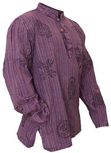 Shopoholic Fashion Men's Striped Cotton Hippie Grandad Shirt, 4XL, Purple