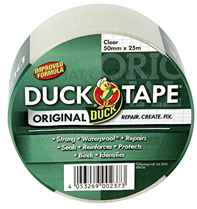 Duck Tape Original durchsichtiges Klebeband, verbesserte Formel, hohe Festigkeit, wasserdicht, Gaffer- und Dukt-Klebeband, Reparaturband, 50 mm x 25 m