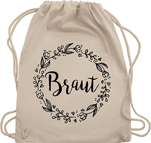 Turnbeutel Rucksack - JGA Junggesellenabschied Frauen - Braut Blumenkranz schwarz - Unisize - Naturweiß - utensilien junggesellinnenabschied brauttaschen bachelorette party bräute juterucksack