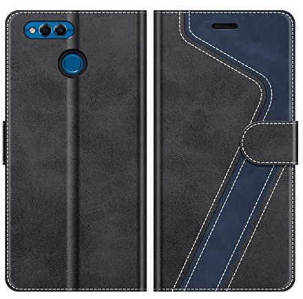 MOBESV Coque pour Honor 7X, Housse en Cuir Magnétique Fonction Stand Étui pour Honor 7X, Élégant Noir
