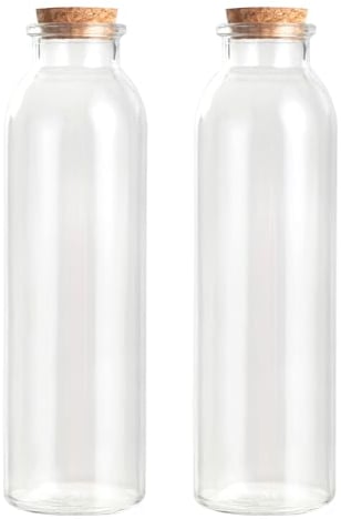 Magic Season Decorative Glass Bottles with Cork Stoppers (350 ml Round Bottles / 2 Pcs)