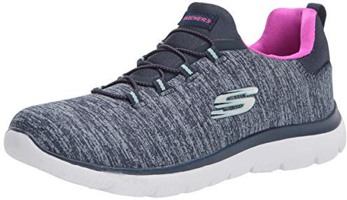 Skechers - Zapatillas Athleisure para Mujer, Azul Marino/Rosa Encendido, 38.5 EU