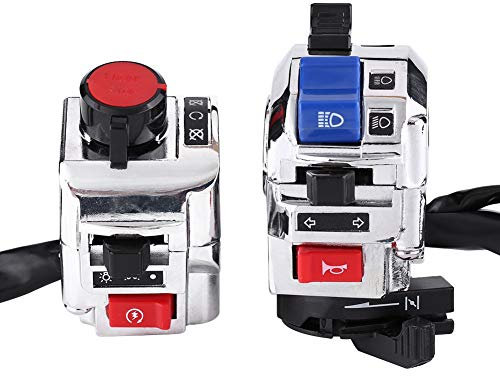 KIMISS Interruptor para manillar de moto, universal 7/8 pulgadas, luz blanca, control de bocina y direccionales - Compatible con múltiples modelos