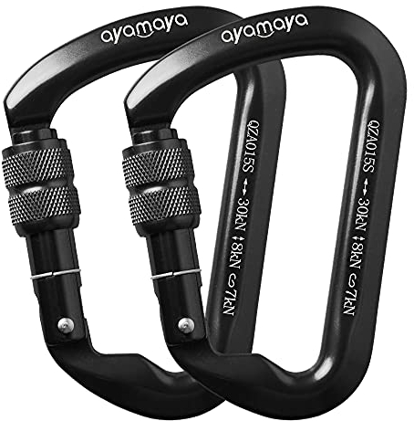 30KN Rock Climbing Carabiner, D-shaped Locking Screwgate Carabiner Heavy Duty Screw Lock Hook Hot-forged Magnalium Climber Hiking/Travel/Rappelling Mountaineer Karabiner Outdoor Sport Tools 2 Pack