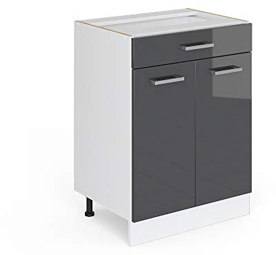 Vicco Küchenunterschrank R-Line, Anthrazit Hochglanz/Weiß, 60 cm mit Schublade, ohne Arbeitsplatte