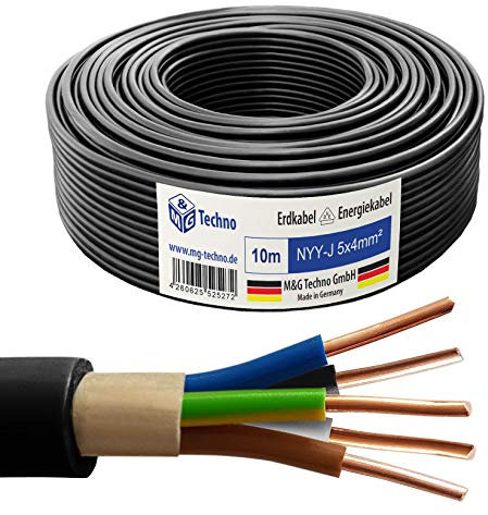 M&G Techno 10m NYY-J 5x4 mm² Erdkabel Elektrokabel Beton und Freien Kupfer Made in Germany, schwarz, 10959