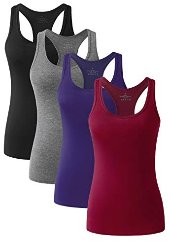 vislivin Workout Tanktops für Damen Racerback Yoga Tanks Basic Sportliche Activewear-4er Pack Schwarz/Dunkelgrau/Dunkelblau/Weinrot S