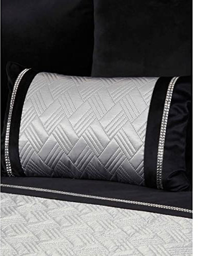 Rapport Filled Cushion Bed Accessory Velvet Capri-gefülltes Boudoir-Kissen für Bett/Sofa, 30 x 50 cm, Samt, Schwarz/silberfarben, Polyester, 30x50cm