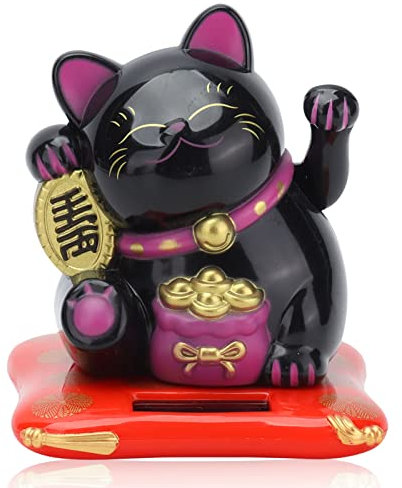 Cyrank Chat Porte-Bonheur à énergie Solaire, Chat Porte-Bonheur, Chat accueillant, Chat Porte-Bonheur, Chat Mignon agitant Le Bras, décoration de Voiture pour la Maison (Noir)