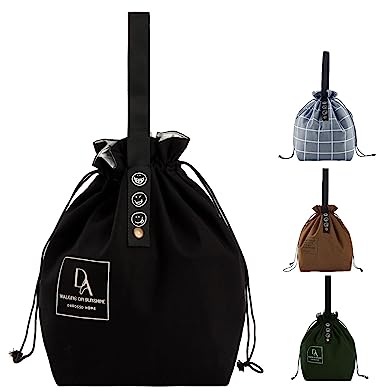 DAROSS Reusable Lunch Bag 6L- Drawstring Bag for Adults and Kids with Foldable Construction - Lunch Tote for Work, School, or Picnics (S/Bagged, Black)