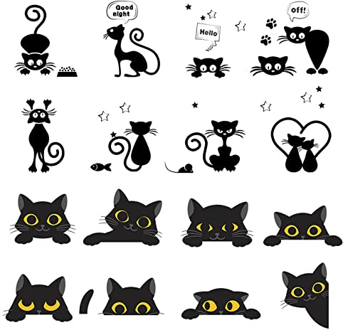 Lichtschalter Aufkleber, Katze Lichtschalter Aufkleber Lustige Tier Wandtattoos für Schlafzimmer Wohnzimmer Schwarz 16St