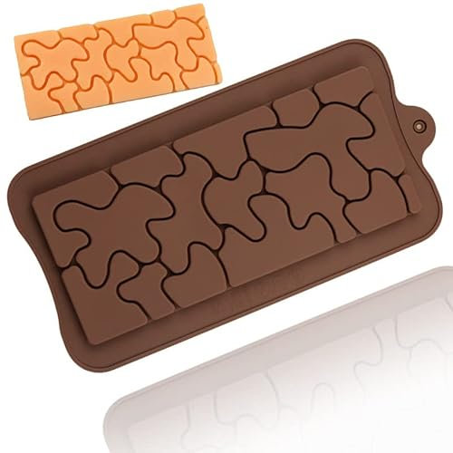Sadodo Silicone Chocolate Bar Mould,New 6 Cells Rectangle Triangle Diamond Shape,Ice Cube Tray,Non Stick,Candy Cake Decoration,BPA Free Baking Mold (Puzzle)