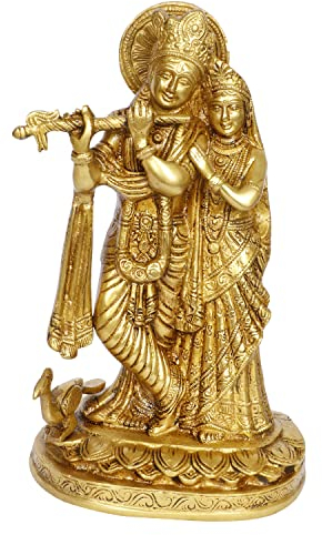 ARTVARKO Radha Krishna Messing Idol Statue Schöne Göttliche Liebe Paar Skulptur Tempel Puja Home Decor Geschenk Gold 26,7 cm