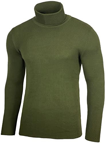 Baxboy Herren Rollkragen Pullover Langarmshirt Feinstrick Sweater Freizeit Slim fit Basic Männer Langarm Crew Neck BB-1406, Farbe:Khaki, Größe:XL