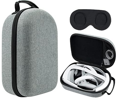 LINGHUANG Hard Carrying Case for PICO 4 VR Headset, Transport Protection for Gaming Virtual Reality Headset and Controller, Mesh Pocket for USB Cable, AA Batteries, Charger, Gray