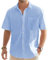 J.VER Mens Linen Shirts Short Sleeve Summer Casual Lightweight Cotton Regular Fit Beach Button Down Shirt for Men with Pocket Blue 5XL