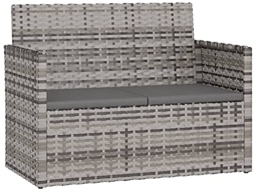 vidaXL Gartenbank mit Kissen Sitzbank Bank Gartenmöbel Rattanmöbel Parkbank Balkonbank Terrassenbank Garten Terrasse Grau 105cm Poly Rattan