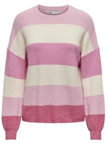 ONLY Damen Onlatia L/S Stripe Pullover Knt Noos Pink Lady/Stripes:w. Jetstream/Moonlight/Pink Yarrow XL