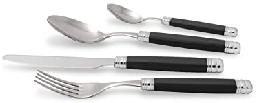 Rivadossi Sandro 7816S11 Set di Posate per 4 Persone, 16 Pezzi-Rossini-100% Made in Italy, Artigianalità e Design, Acciaio Inox 18/10, Nero