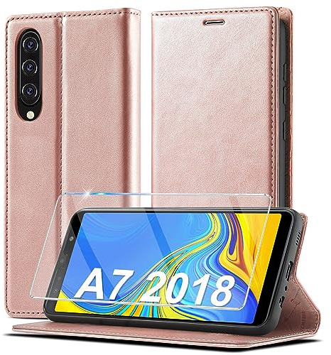 Ailicici Handyhülle für Samsung Galaxy A7 2018, Leder Flip Wallet Case mit Schutzhülle, Klappbar, Rosa, Magnetischer Verschluss, Ständer