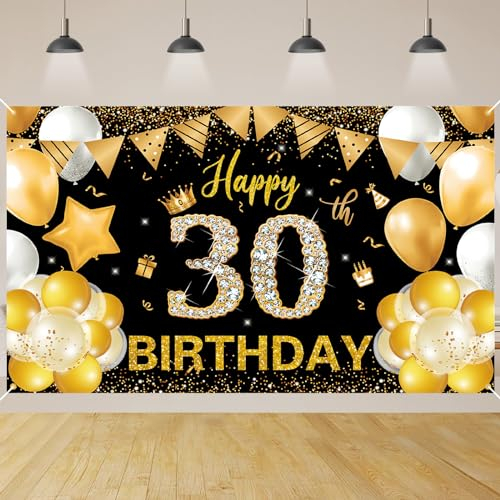 30 Geburtstag Dekoration,BTZO 30 Geburtstag Banner Schwarz Gold,Extra Große 30 Geburtstag Hintergrund Banner,30 Party Geburtstagsdeko Frau Mann