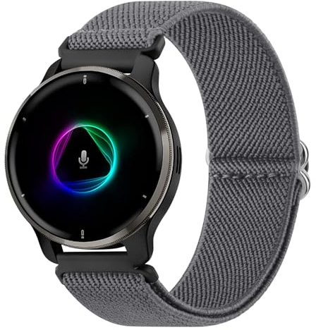 Oumida Armband für Garmin Venu 2 Plus/Venu Sq/Venu Sq 2 Music für Damen Herren, 20mm Nylon Uhrenarmband Elastisches Verstellbar Sport Ersatzband für Garmin Venu Sq 2 Armbänder, Grau