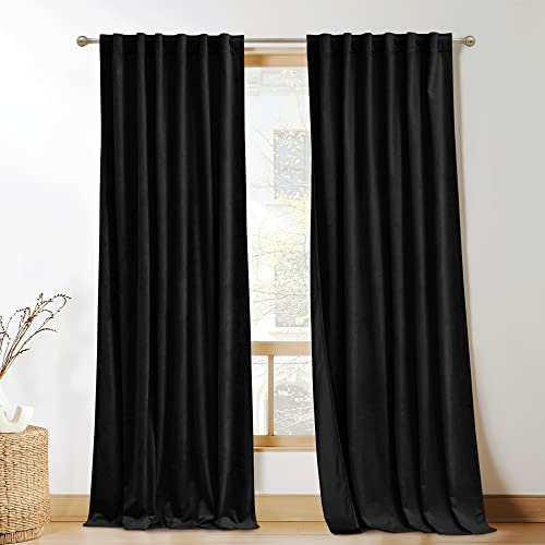 KGORGE Samtvorhänge, 228,6 cm, 2 Paneele, Samt-Verdunkelungsvorhänge für Schlafzimmer, Wohnzimmer, luxuriös, weich, Raumverdunkelung, wärmeisolierende Fenstervorhänge, Schlaufen auf der Rückseite,