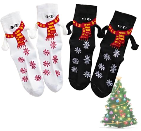UGIF Magnetic Socks Hand in Hand Socks, 2 Paar Socken mit Magnetärmeln Weihnachten, Lustige Neuartige Freundschaftssocken, für Familie Liebhaber Freund