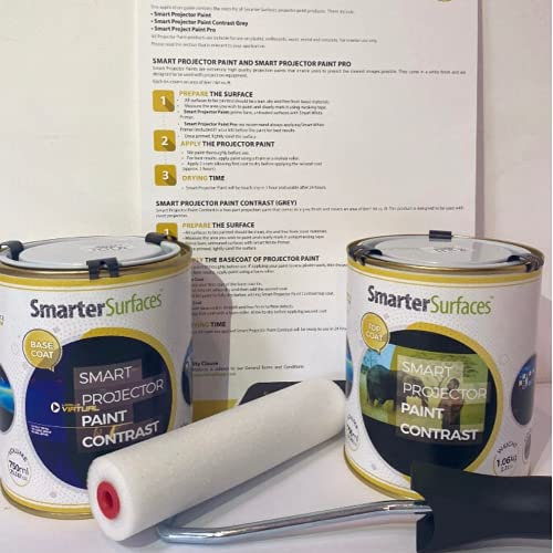 SmarterSurfaces Ultra High Contrast Projector Screen Paint (25m²/270 Sq.Ft) HD 4K 8K Projections Screen Paint Dark Grey for Home Theather & Gaming | Designed for Dark Rooms (Gain 0.32)