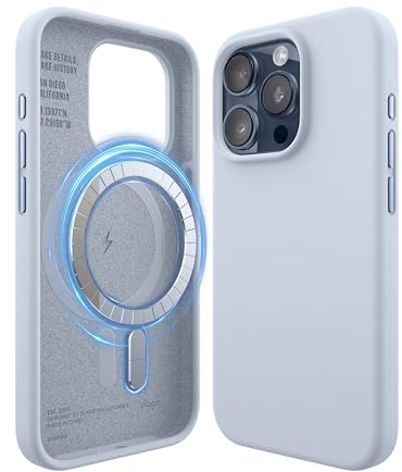 elago Magnetic Silicone Case Compatible with iPhone 15 Pro Case, Compatible with MagSafe All Accessories, Built-in Magnets, Premium Silicone, Full Body Protection [5 Layer Structure] (Light Blue)