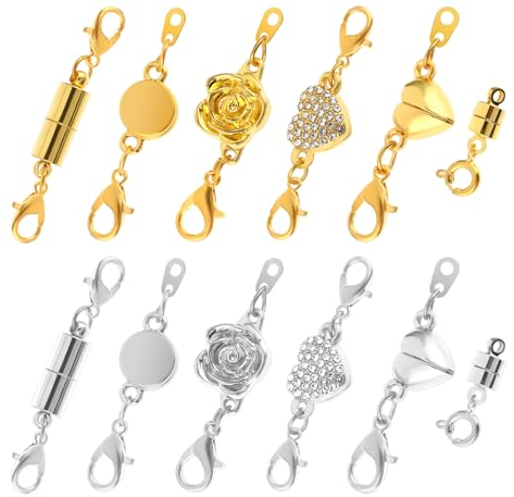 Amabro 12 Stücke Magnet Schmuckverschluss, Magnet Schmuck Verschlüsse Magnetische Karabinerverschlüsse Magnetische Verschluss Kette Karabinerverschluss für Armband Halskette Enthält Drei Stile DIY