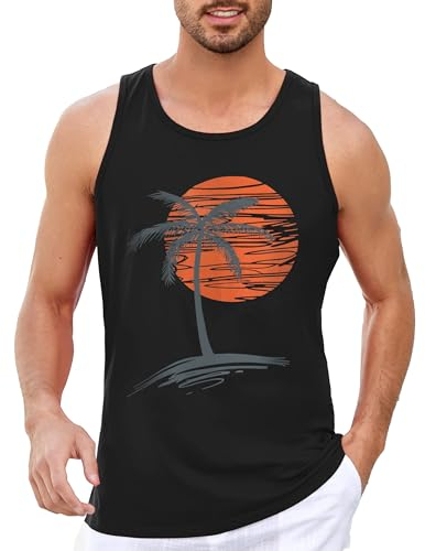 Runcati Printed Tank Top Herren Ärmelloses Sport Muskelshirt Fitness Gym Training Unterhemd Baumwolle Atmungsaktive Bodybuilding Shirt,Schwarz,XL
