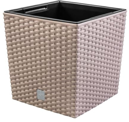 magubo Pflanzkübel in Rattan-Optik, inkl. Einsatz, quadratisch - Übertopf Groß für Haus und Garten, Moderner Blumentopf, Blumenkübel in Premium-Qualität (Beige, 325)
