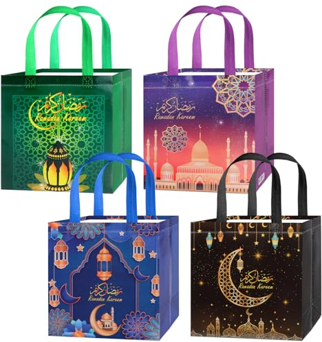 HOWAF 8 Ramadan Tüten zum Befüllen, Ramadan Geschenktüten Ramadan Kalender Tüten mit Griffen, Non-Woven Eid Mubarak Tüten für Islamische Muslimische Eid Mubarak Geschenke Ramadan Geschenke Kinder