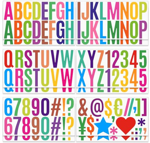 12 Sheets Colorful Letter Number Stickers, 2.5'' Self Adhesive Vinyl Letters and Numbers Kit for Mailbox Classroom Home Door Window Decor