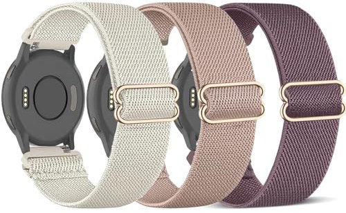 TUCOMO 3 Pack Elastische Nylon Armband Kompatibel mit 18mm Garmin Venu 3S/Venu 2S/Vivoactive 4S/Vivomove 3S, Loop Dehnbare Ersatzband für Garmin Forerunner 255S/265S Herren Damen