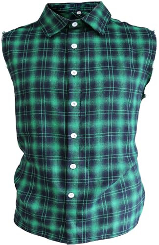 Iris Sprite Chemise décontractée à Carreaux sans Manches en Flanelle boutonnée pour Homme, Coupe Ample avec Poche, Vert -A210, M