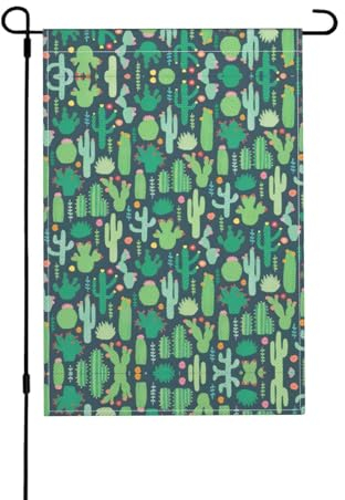 Niedliche Kaktus-Illustration, doppelseitige Gartenflaggen für draußen, Frühlingsgartenflagge, Hofflagge, Outdoor-Gartenflagge, perfekt für Rasendekoration