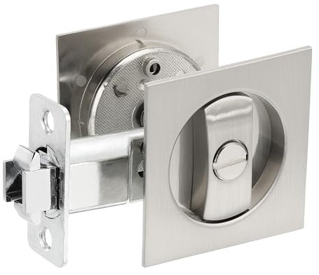 PATIKIL Recessed Door Lock, Square Pocket Door Lock Invisible 2 Sided Hardware Privacy Sliding Door Latch for Bathroom Bedroom Barn Door for 1-3/8 to 2 Thickness Door, Silver